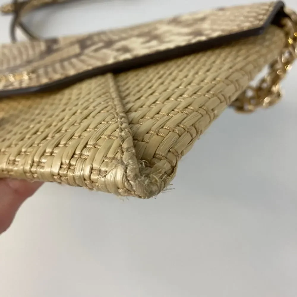 MICHAEL KORS SMALL STRAW AND LEATHER SNAKE PRINT CROSSBODY